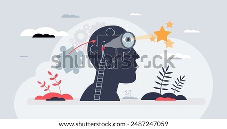 Vision and intuition for future strategy planning tiny person concept. Ability to predict future and make smart choices with visionary skills vector illustration. Looking for success and achievement.