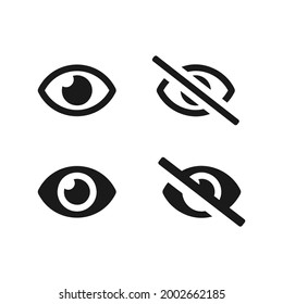 Vision and invisible eyes vector icons set. See and unsee black symbols isolated Vector illustration EPS 10