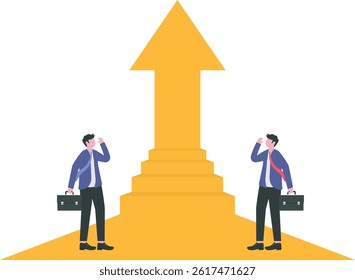 Vision of a Leader in Financial Growth. Business concept with stair and trophy cup.

