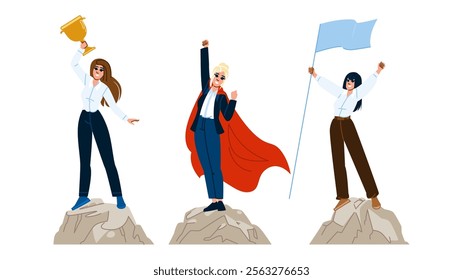 vision leader top woman vector. strength innovation, courage mentor, trailblazer equality vision leader top woman character. people flat cartoon illustration