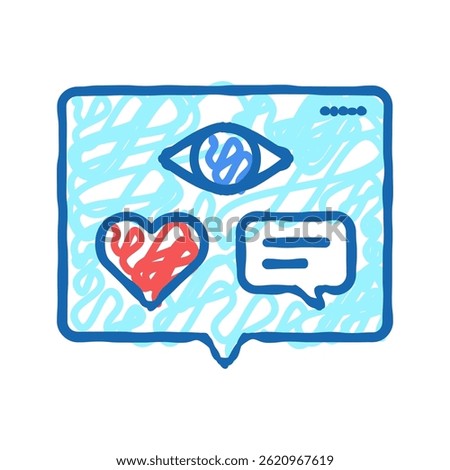 vision, likes and comments of video doodle icon sketch vector. vision, likes and comments of video sign. isolated symbol illustration