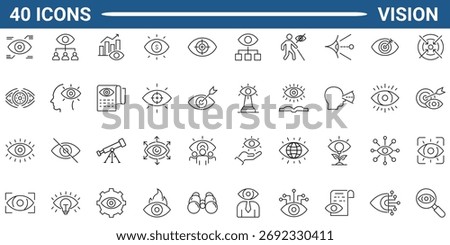 Vision line editable icon set. Contain icons related to Vision, Eye, look, perspective, binocular, and more. Editable stroke. Vector illustration