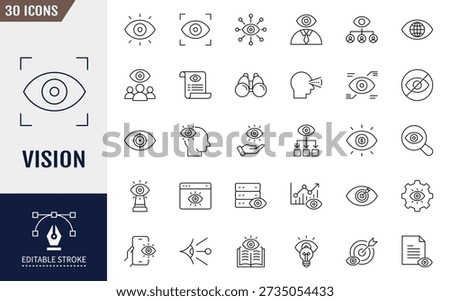 Vision line editable icon set. Icons related to Vision, Eye, look, perspective, binocular, and more. Outline icon with Editable stroke. Vector illustration