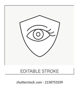  Vision line icon. Eye inside protective shield. Healthcare. Clinic.Ophthalmology Examination.Ophthalmology concept. Isolated vector illustration. Editable stroke