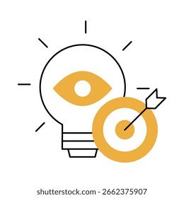 Icono de línea de visión con ojo y objetivo.