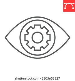 Vision line icon, solution and business, eye cogwheel vector icon, vector graphics, editable stroke outline sign, eps 10.