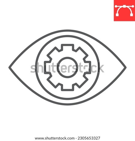 Vision line icon, solution and business, eye cogwheel vector icon, vector graphics, editable stroke outline sign, eps 10.