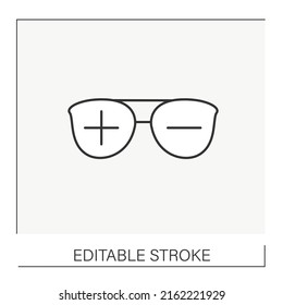  Vision line icon. Special glasses for eyes. Plus and minus lenses.Ophthalmology concept. Isolated vector illustration. Editable stroke