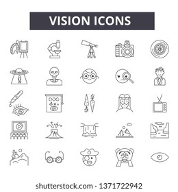 Vision line icons, signs set, vector. Vision outline concept, illustration: vision,business,deview,look,black
