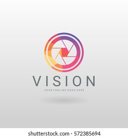 Vision logo. Colorful low poly camera logo template.