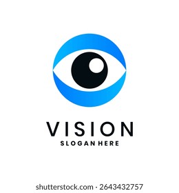 Vision logo design with abstract eye symbol in blue gradient circle