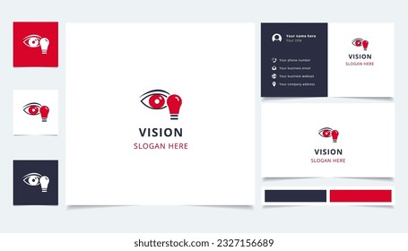 Diseño del logotipo de la visión con un lema editable. Libro de promoción de marca y plantilla de tarjeta de visita.