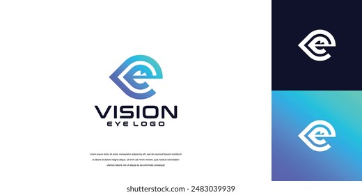 Logo de la visión, diseño del logotipo del ojo de la letra E