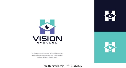 diseño de logotipo de visión, diseño de logotipo de ojo de letra H