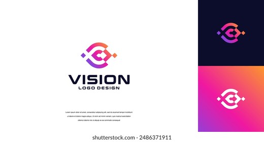 vision logo vector, eye tech logo security idea