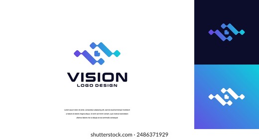 Vector del logotipo de visión, idea de seguridad del logotipo de eye tech