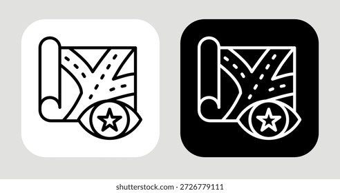 Icono de mapa de visión en estilo de línea en blanco y negro