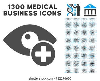 Vision Medical Cross gray vector icon with 1300 health care business pictographs. Clipart style is flat bicolor light blue and gray pictograms.