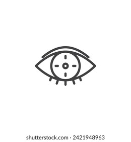Vision and mission line icon. linear style sign for mobile concept and web design. Eye and target outline vector icon. Symbol, logo illustration. Vector graphics