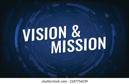 vision and mission word vector illustration blue 3d style for social media landing page, template, ui, web, mobile app, poster, banner, flyer, background, gift card, coupon, label, wallpaper