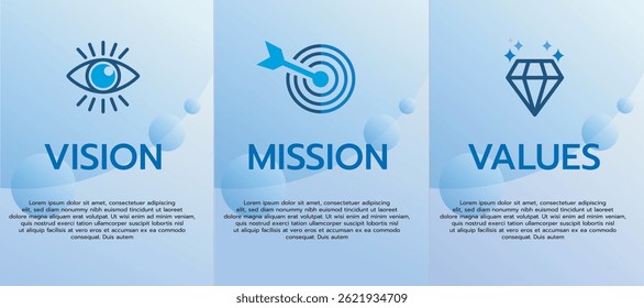 Vision ,Missionand Values icon and wording template illustrator,template banner website