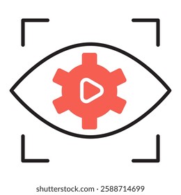 Vision and Optimization Icon. Eye with Gear, Data Insights, and Precision Analysis. Vector Editable Stroke and Colors.