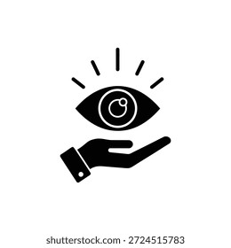 Icono de supervisión de la visión con el concepto de símbolo de ojo y mano