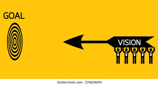 vision of power man to goal on yellow background : management business concept