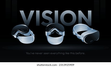 Vision Pro Futuristic VR Glasses- Discover the Future through 360 VR Modern helmet from different angles and views - Vector Illustration