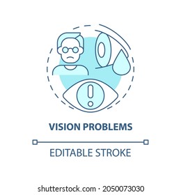 Vision problems concept icon. Hypertension symptom abstract idea thin line illustration. Blood vessel damage. Hypertensive crisis sign. Vector isolated outline color drawing. Editable stroke