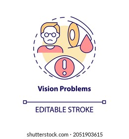 Vision problems concept icon. Hypertension symptom abstract idea thin line illustration. Blurred vision. Hypertensive crisis sign. Vector isolated outline color drawing. Editable stroke