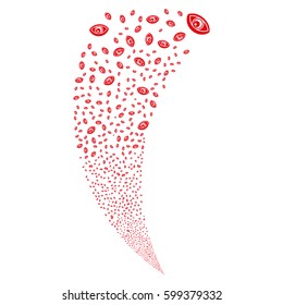 Vision random fireworks stream. Vector illustration style is flat red iconic symbols on a white background. Object fountain organized from scattered icons.