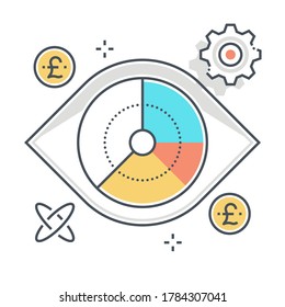 Vision related color line vector icon, illustration. The icon is about marketing, forecast, piechart, foresee, estimate, prediction. The composition is infinitely scalable.