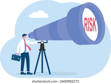 Vision of the Risk. Businessman looking through binoculars to see the risks

