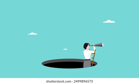 Vision to see business direction look for business opportunities, businesswoman who uses a telescope to see the next business strategy concept design vector illustration