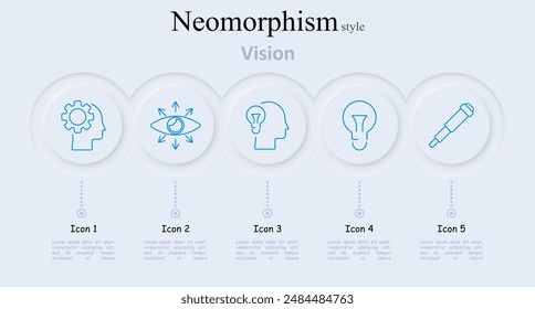 Icono de conjunto de visión Cabeza con engranaje, ojo, cabeza con bombilla, telescopio, visión, visión, idea, innovación, creatividad, perspectiva, observación, previsión, imaginación, mente, descubrimiento, análisis