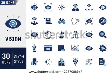 Vision solid icon set. Icons related to Vision, Eye, look, perspective, binocular, and more. Solid icon. Vector illustration