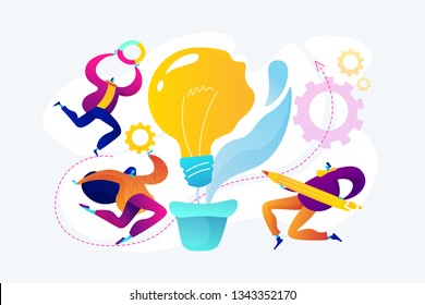 Vision statement, business and company mission, business planning concept. Vector isolated concept illustration with tiny people and floral elements. Hero image for website.