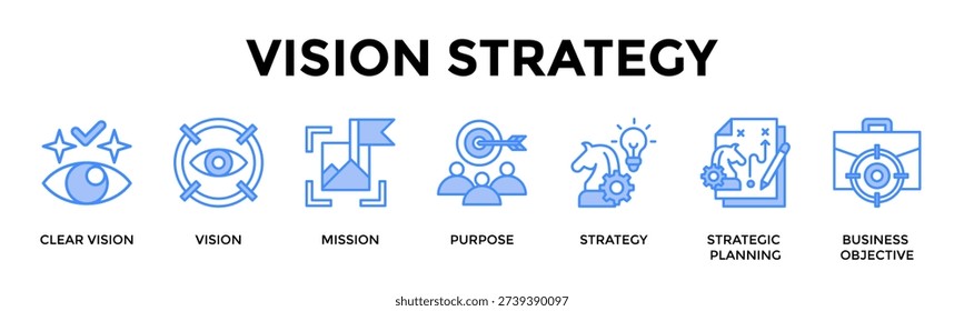 Vision Strategy Banner Web Icon Set Collection Pack Vector Illustration Concept For Clear Vision, Vision, Mission, Purpose, Strategy, Strategic Planning, Business Objective
