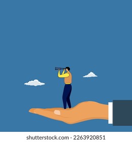 Vision to success , Confident businessman looking towards bright future , vision standing in hands.