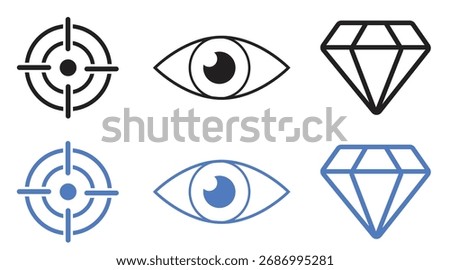 Vision, Target and Diamond Icon Set.