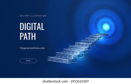 Vision target on a blue background. Business mission concept or goal achievement in a futuristic polygonal style. Digital path abstract vector illustration