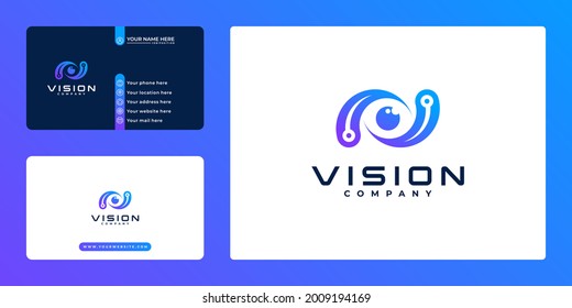 Vision Tech Eye Logo, Technology And Business Card