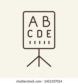 Vision test board line icon. Eyesight exam, check, chart. Medicine concept. Vector illustration can be used for topics like eye care, medical examination, eye doctor office