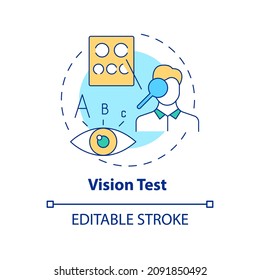 Vision test concept icon. Patient vision examination. Important medical tests before eye surgery abstract idea thin line illustration. Vector isolated outline color drawing. Editable stroke