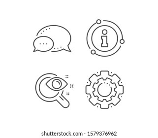 Vision test line icon. Chat bubble, info sign elements. Eyesight check sign. Oculist clinic symbol. Linear vision test outline icon. Information bubble. Vector