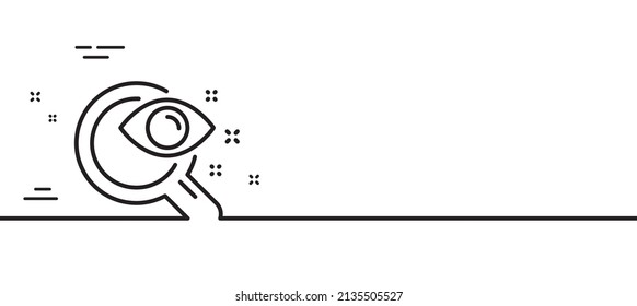 Icono de línea de prueba de visión. Signo de revisión de la vista. Símbolo de clínica oculista. Fondo mínimo de la ilustración de línea. Banner de patrón de icono de línea de prueba de visión. Concepto de plantilla web blanca. Vector