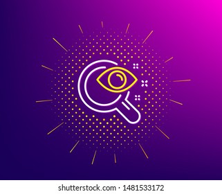 Icono de línea de prueba de visión.Patrón de semitono. Signo de comprobación de la vista. Símbolo de clínica oculista. Fondo degradado. Icono de línea de prueba de visión. Patrón de medio tono amarillo. Vector