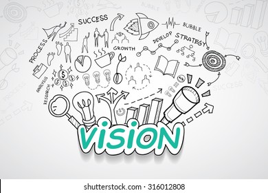 Vision text, With creative drawing charts and graphs business success strategy plan idea, Inspiration concept modern design template workflow layout, diagram, step up options, Vector illustration