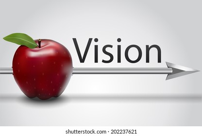 Vision text  with red apple struck by an arrow
